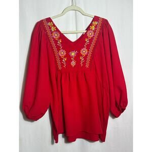 Embroidered Boho Blouse – Size XXL | Retro Folk Floral Top